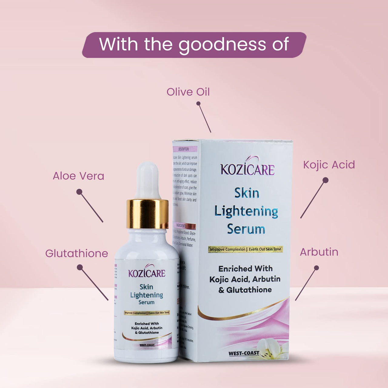 Kozicare Skin Lightening Serum Enriched With Kojic Acid, Arbutin and Glutathione | Maximum Strength Brightening for Face, Neck & Body – Dark Spots, Hyperpigmentation - 30ml (Pack of 10)