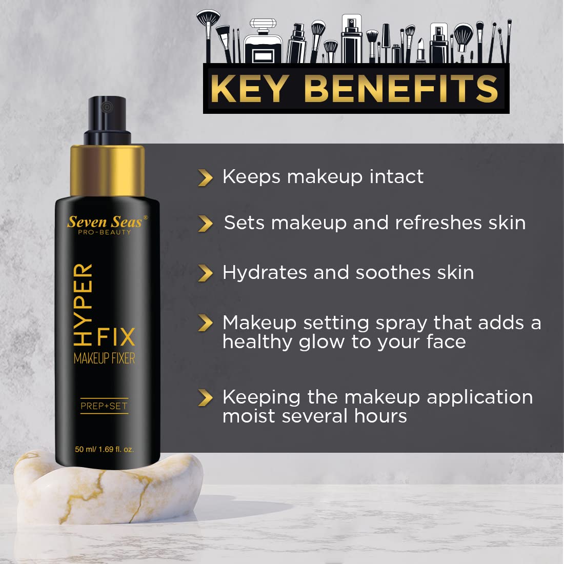 Seven Seas Hyper Fix Makeup Long Lasting Misty Finish Professional Makeup Fixer Spray For Face Makeup | Vitamin- E | Light Weight, Quick Dry Makeup Setting Spray