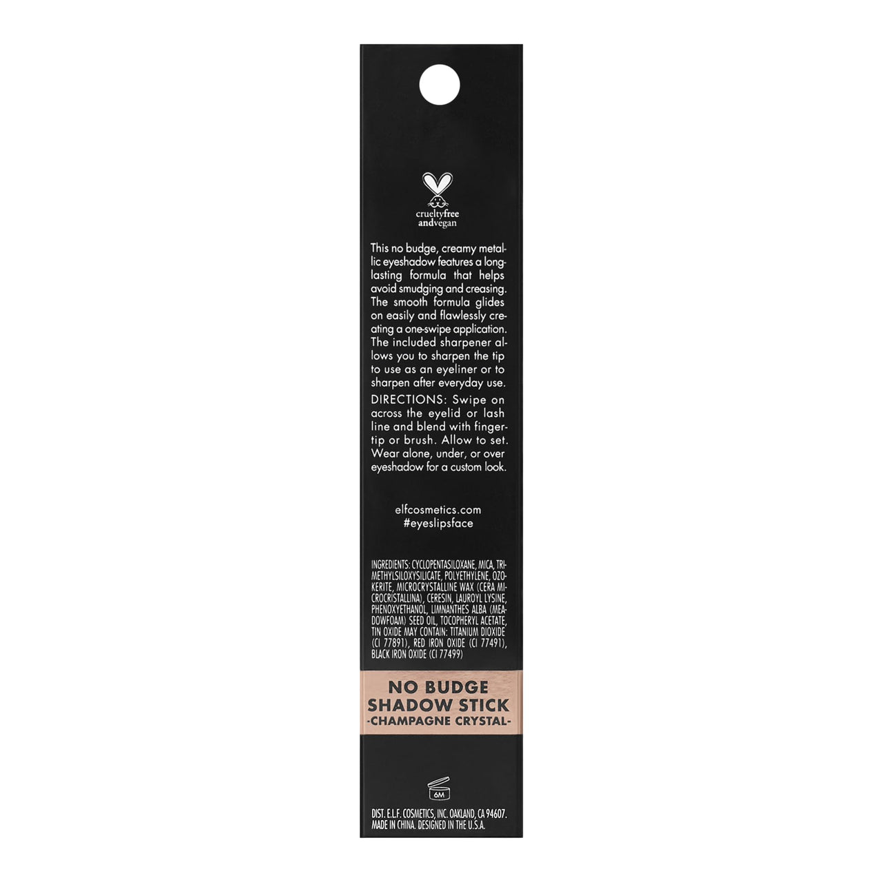 e.l.f. No Budge Shadow Stick, Long-Lasting Cream Eyeshadow Stick For High-Pigment, Metallic Color, Vegan & Cruelty-Free, Champagne Crystal