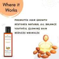 Mystiq Living Pure Moroccan Argan Oil for Hair Growth, Face, Skin, Hair Serum, Moisturizing - 50 ML | Cold Pressed, 100% Pure & Natural