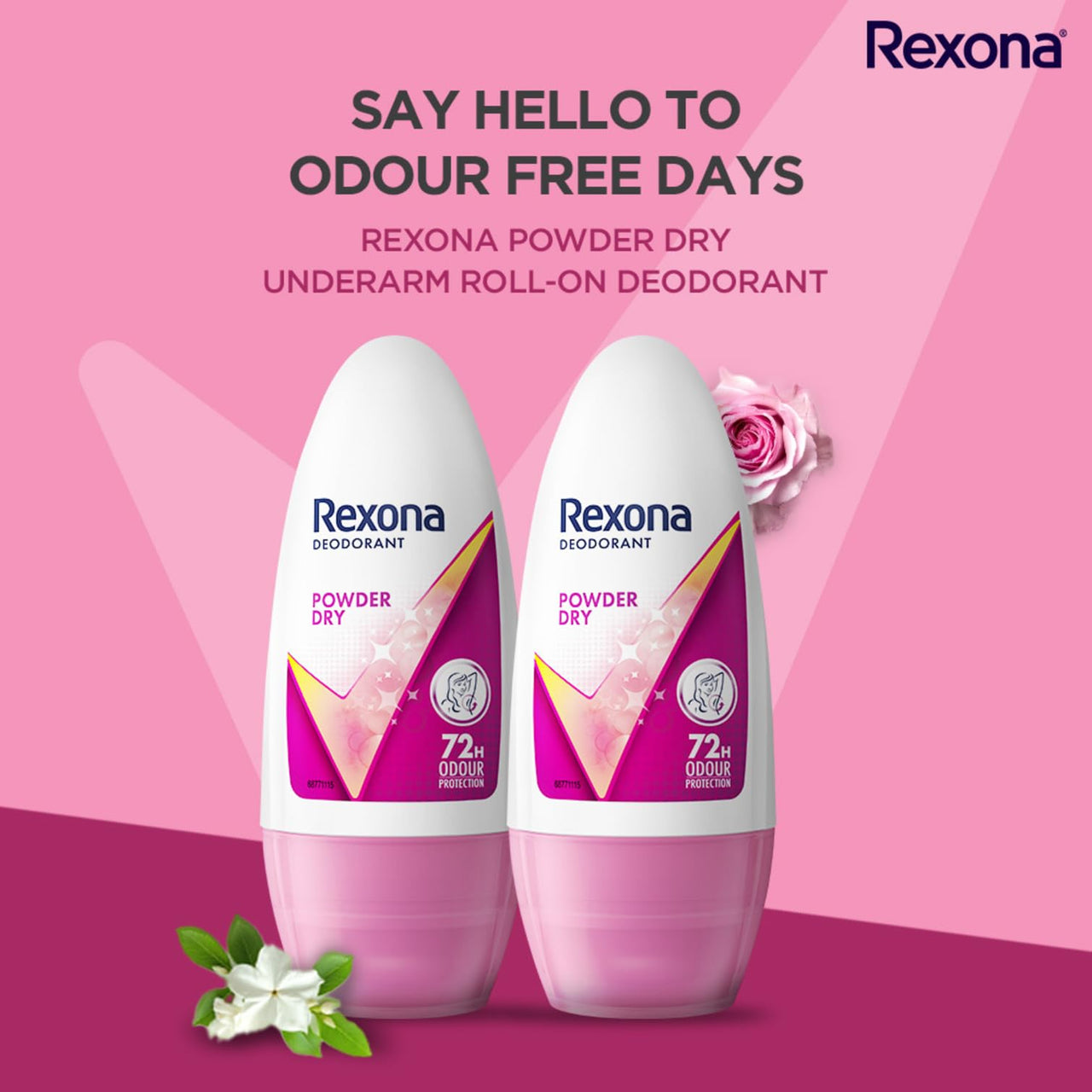 Rexona Powder Dry Underarm Floral Roll On Deodorant + Antiperspirant For Women|| 50 Ml+Rexona Powder Dry Underarm Roll On Deodorant + Antiperspirant For Women|| 50 Ml