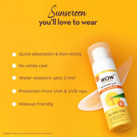 WOW Skin Science Sunscreen Gel For All Skin Types | SPF 55 PA++++ | With Glutathione & Aloe Vera Extract | Lightweight | Quick Absorbing | No White Cast | UVA & UVB Protection | 50 ml