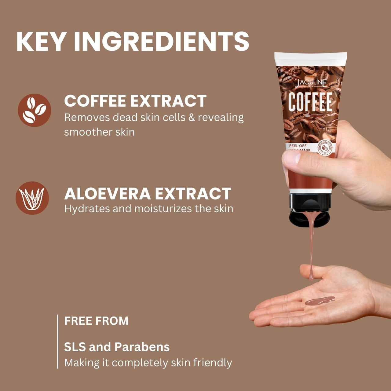 Jaquline USA Coffee Peel Off Face Mask for Men & Women both| Coffee Extract to Remove Tan & Deep Cleansing | Face Mask for Glowing Skin | Dermatologically Tested | 100ml