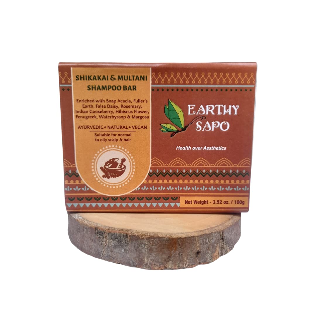 Earthy Sapo Shikakai & Multani Shampoo Bar for Oily Hair (100g, Pack of 1) | Handmade Ayurvedic Hair Care | Vegan, Chemical-Free, Eco-Friendly | With Shikakai & Multani Mitti