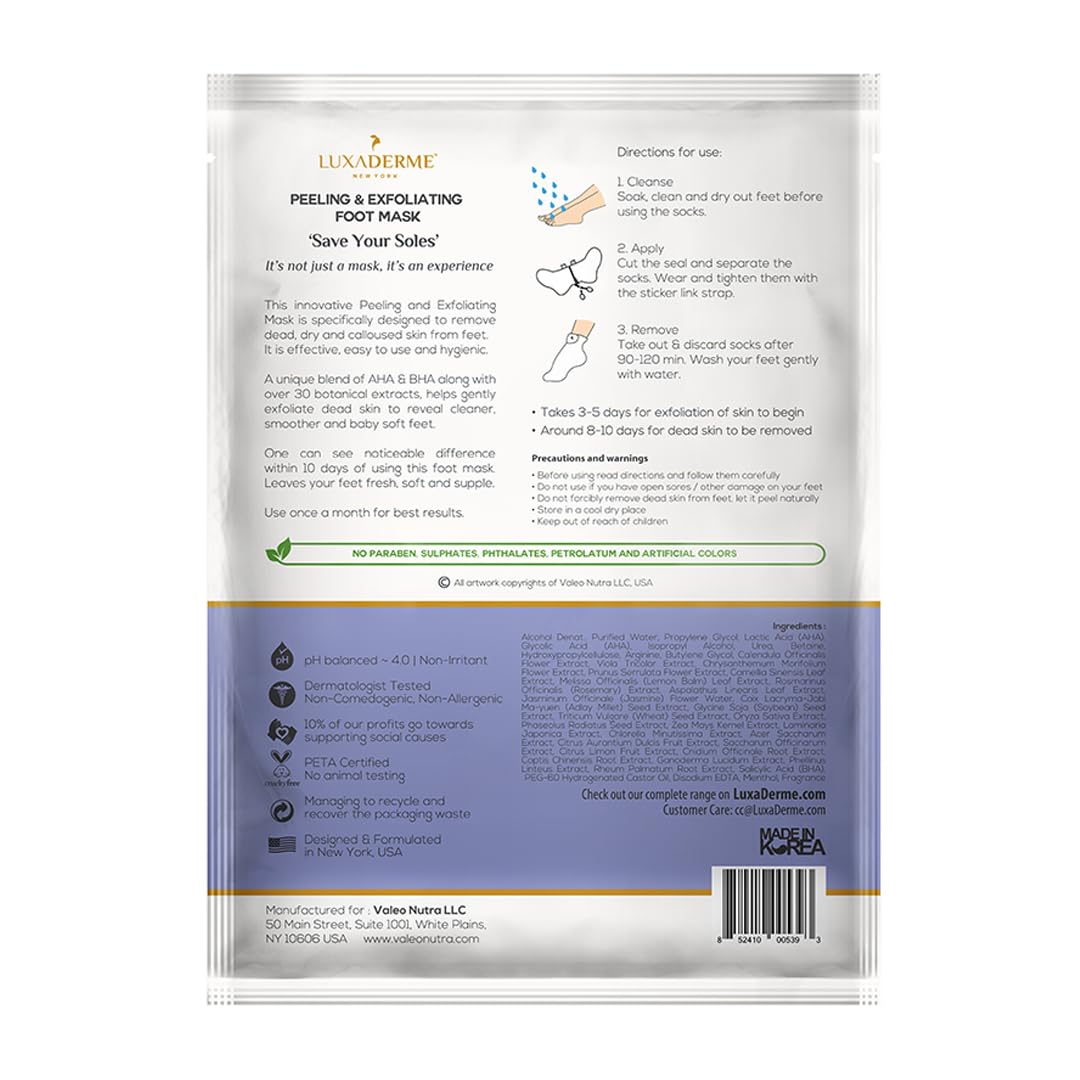 LuxaDerme Peeling & Exfoliating Foot Mask for Baby Soft Feet | Removes Dry Skin & Hard Calluses | Hydrates Dry Feet (Pack of 2)