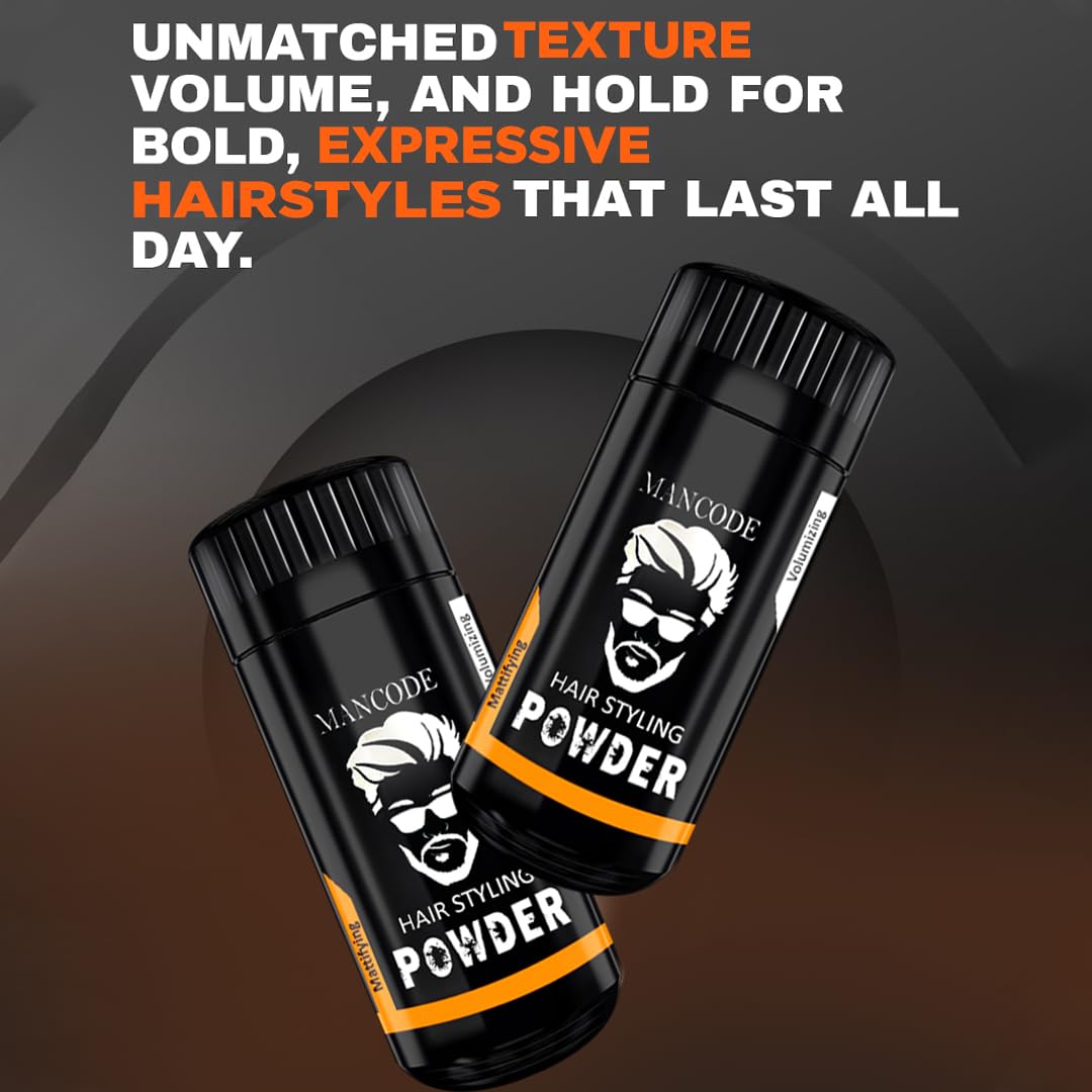 MAN CODE Hair Volumizing Powder Wax for Men, Hair Powder, Hair Wax Powder for Boys, Natural & Safe Hairstyling Powder, Strong Hold & Matte Finish, 24 hrs hold Hair Styling Powder (20g)