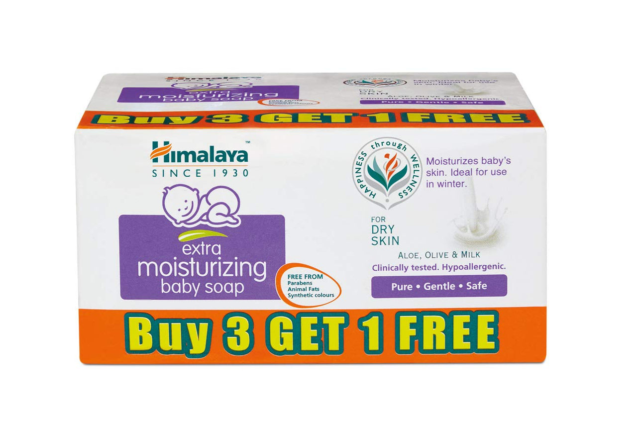 Himalaya Gift Pack & Himalaya Extra Moisturizing Baby Soap (75g, Buy 3 + 1 Free), White