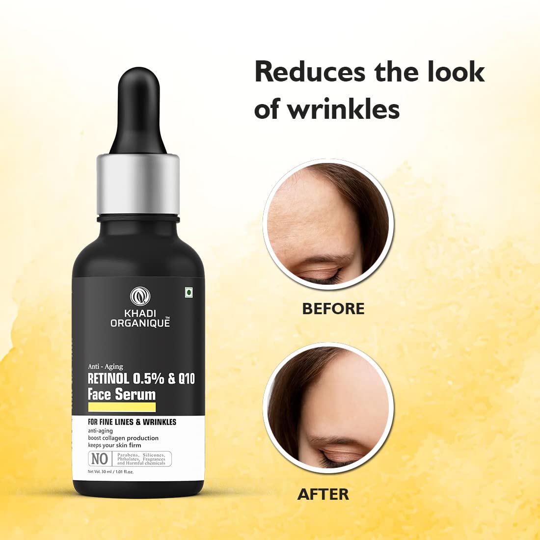 Khadi Organique Retinol 0.5% + Q10 Face Serum For Anti Aging | Reduce Fine Lines & Wrinkles | For Women & Men 30 ML