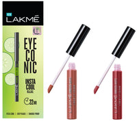 LAKMÉ Forever Matte Liquid Lip Color - 34 Brown Sheer & LAKMÉ Eyeconic Insta Cool Kajal, Black & Lakme Forever Matte Liquid Lip Colour