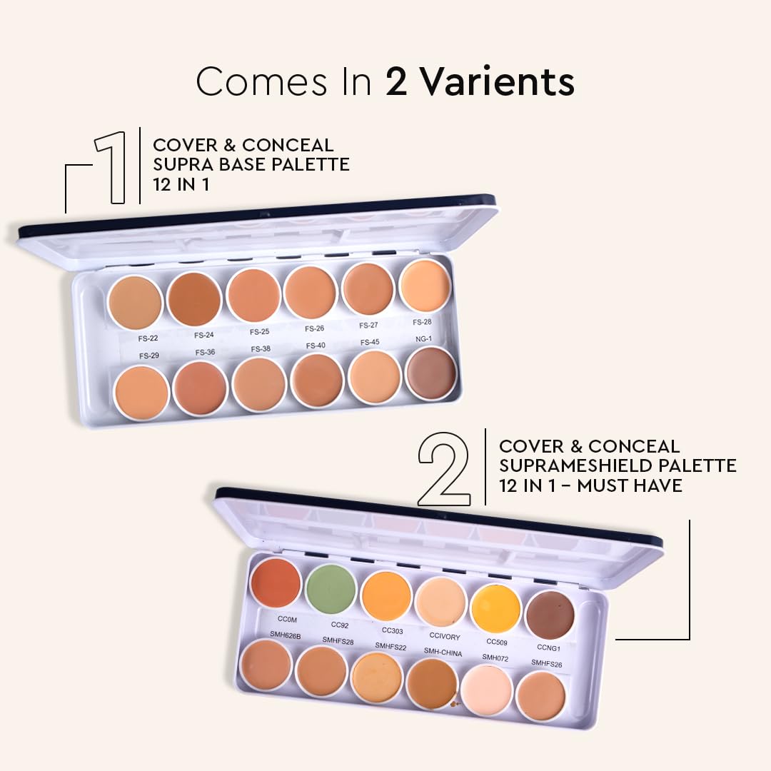 C2P Pro Supraemeshield Must Have 12-in-1 Concealer Color Corrector Palette | Cream-Based Foundation & Contour | Neutralizes Redness, Dark Circles & Blemishes | Buildable Coverage, Ideal for Dry Skin | 42g