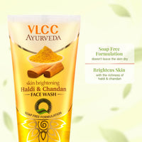 VLCC Ayurveda Skin Brightening Haldi & Chandan Face Wash - 100ml X 2 - For Skin Brightening | Paraben & Colorant Free | Chamomile Oil, Yastimadhu & Haridra Extract