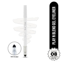 Hilary Rhoda Play n Blend Gel Eyeliner | One Stroke Application | Highly Pigmented | Matte & Shimmer Finish | 2 in 1 Smudger + Eyeliner | Butter Smooth Texture | 1.5g - (Pure White| Shade 08)