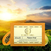 Khadi Natural Papaya Handmade Soap| Herbal Soap for tan removal| Handmade bathing soap| Suitable for all skin types|Pack of 3 (125gm*3) (375gm)