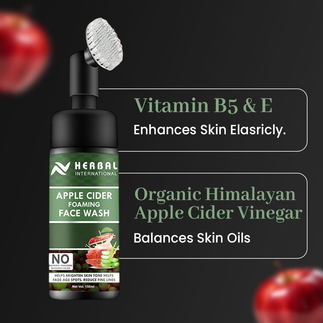 AV Herbal International Apple-Cider Foaming Face Wash with Brush | 150ml | Deep Cleansing and Gentle Exfoliation | Brightens Skin Tone (3)