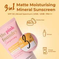 The Pink Foundry Matte Moisturising Mineral Tinted Sunscreen 50 g | SPF 30 PA+++ Broad Spectrum UVA UVB Protection | Zinc Oxide & Shea Butter | for Oily, Sensitive & all skin, Beige