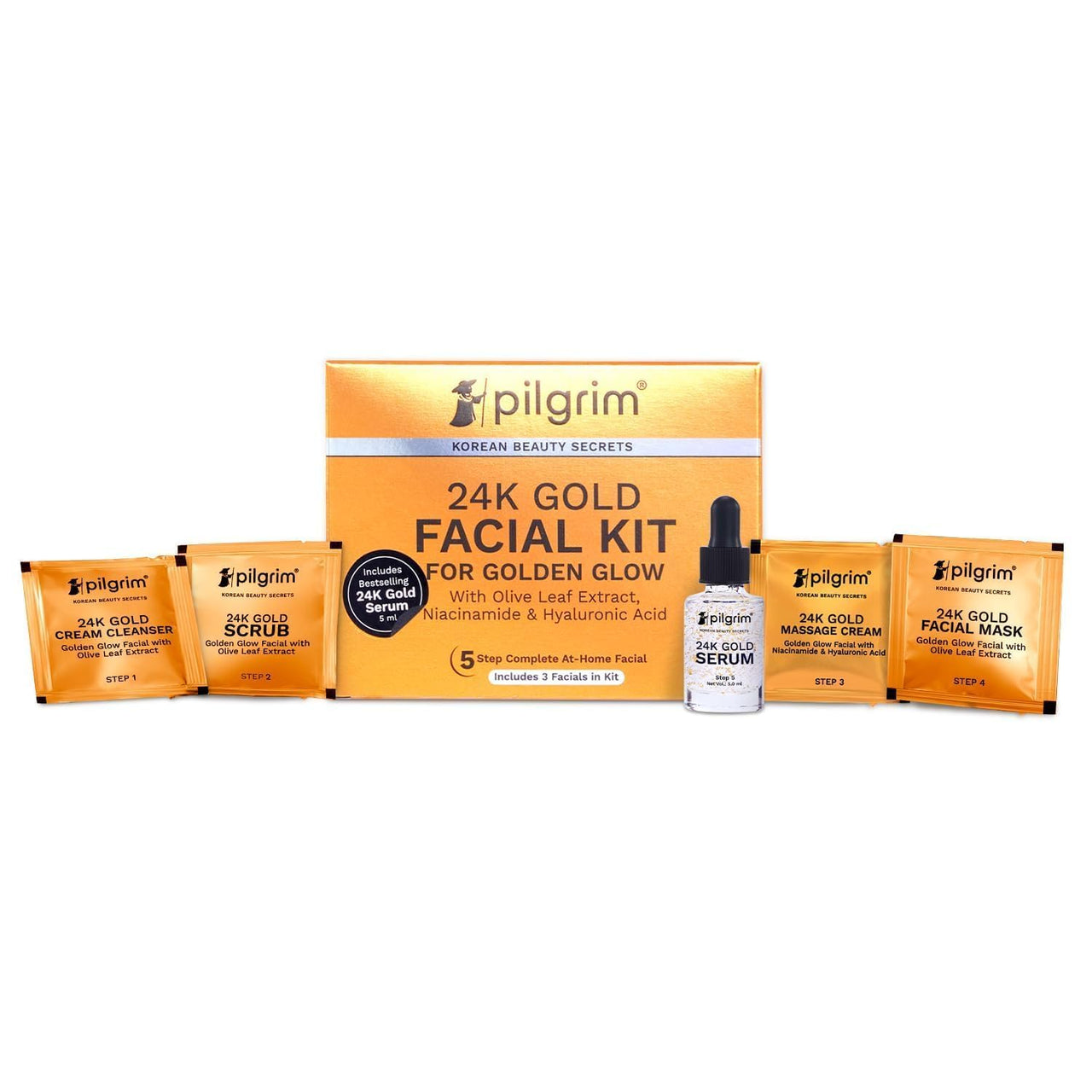 Pilgrim 24K Gold Facial Kit for Instant Radiance, French Red Vine Anti Aging Night Cream and Korean Alpha Arbutin & Vitamin C Face Serum (10 ml) | Retinol, Vitamin C, Vegan, Cruelty-Free, All Skin Types"