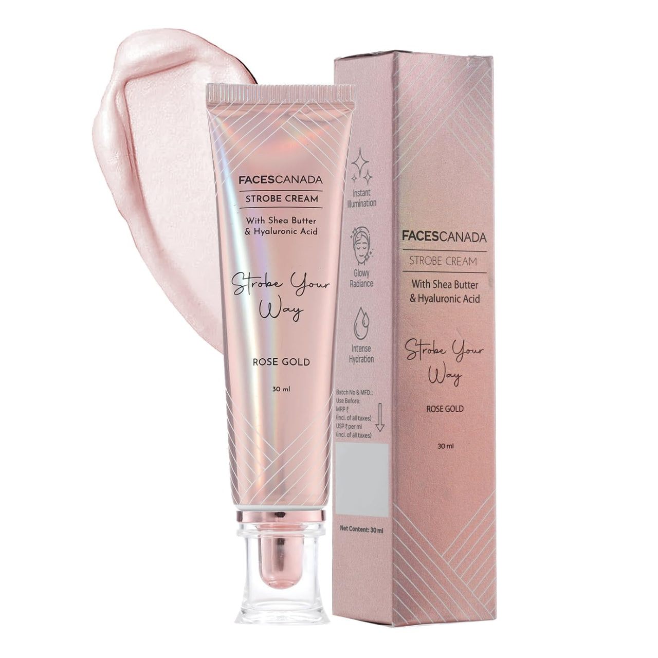 FACESCANADA Strobe Cream - Rose Gold, 30Ml And Facescanada Ultime Pro Intense Gel Kajal With Smudger & Sharpener - Black,1.2 G