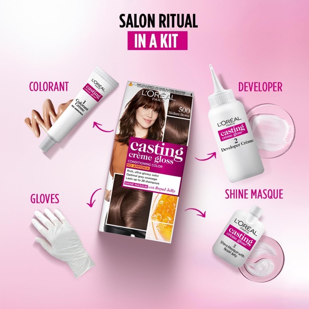 L'Oreal Paris Casting Creme Gloss Hair Color - 500 Medium Brown (87.5g+72ml) + Total Repair 5 Shampoo 82.5ml