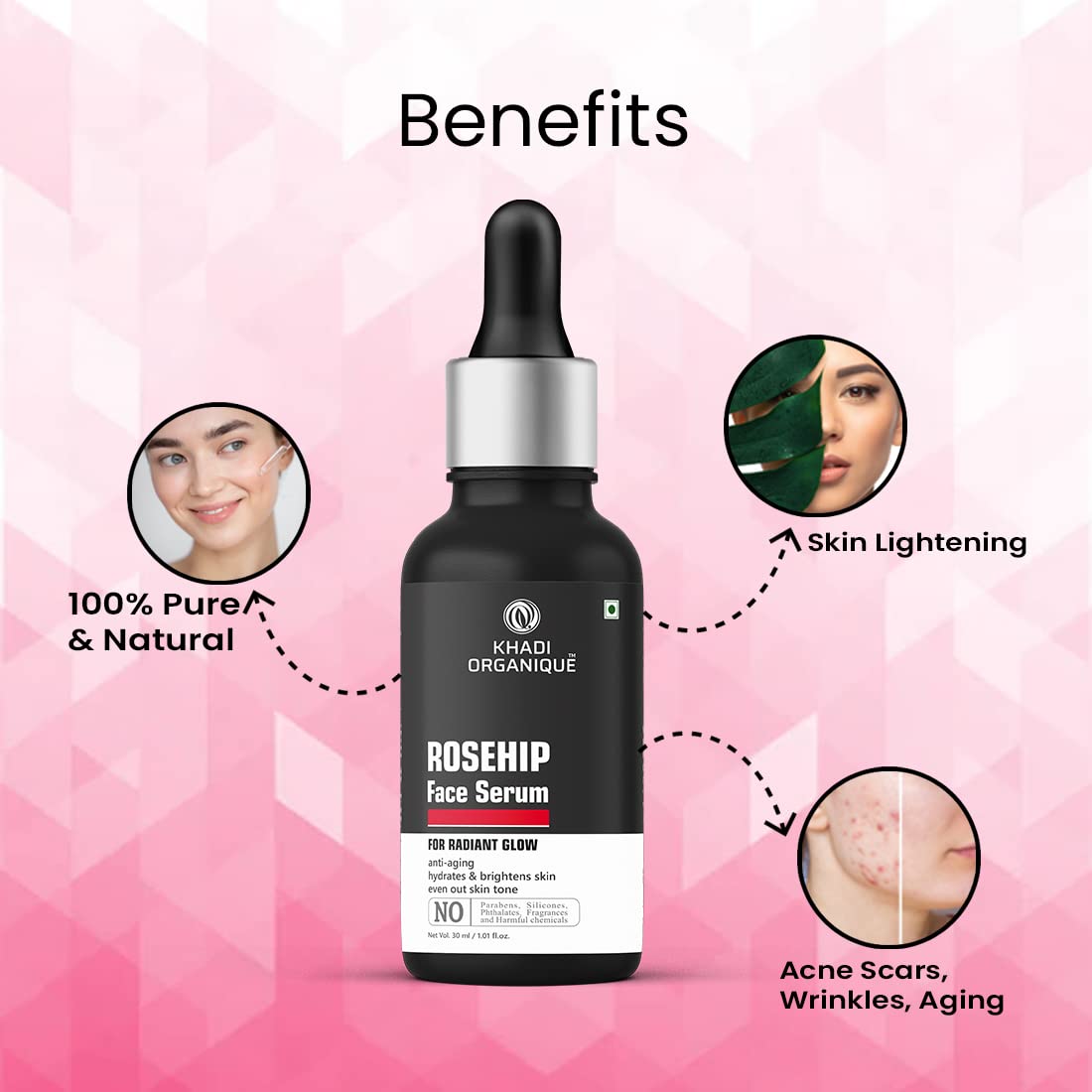Khadi Organique Rosehip Face Serum For Radiant Glow, Anti Aging, Hydrates & Brighten Skin, Even Out Skin Tone, No Artificial Fragrance Only Used Blend, 30ml