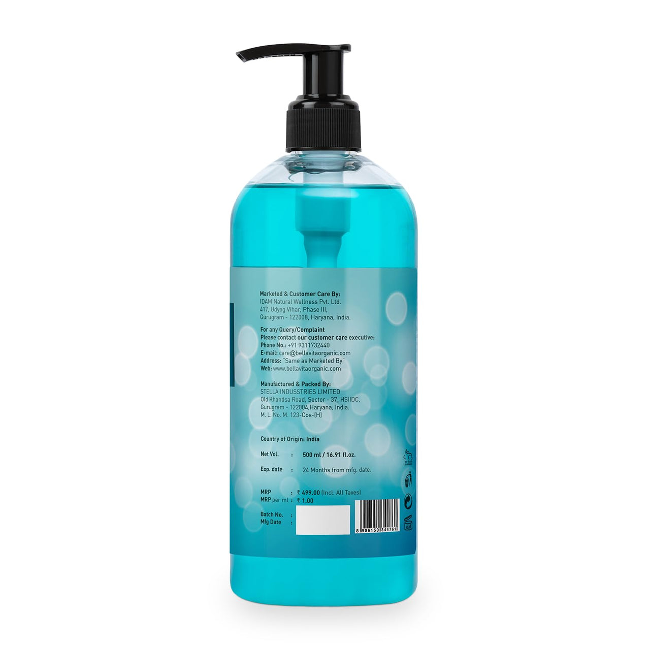 Bella Vita Luxury Skai Aquatic Unisex Body Wash Refreshing Shower Gel for Deep Cleansing, Hydrating & Moisturising Skin with Aloe Vera 500 Ml