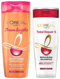 L’Oréal Paris Dream Lengths Shampoo, 192.5 Ml & Total Repair 5 Repairing Shampoo With Keratin Xs, 192.5Ml