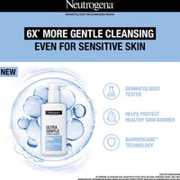 Neutrogena Ultra Gentle Foaming Cleanser | Face Wash for All Skin Types including Sensitive Skin | 6X Gentler Cleansing with Barriercare Technology for Men & Women | Cleanses Dirt and Oil | Hydrates & Protects Skin Barrie