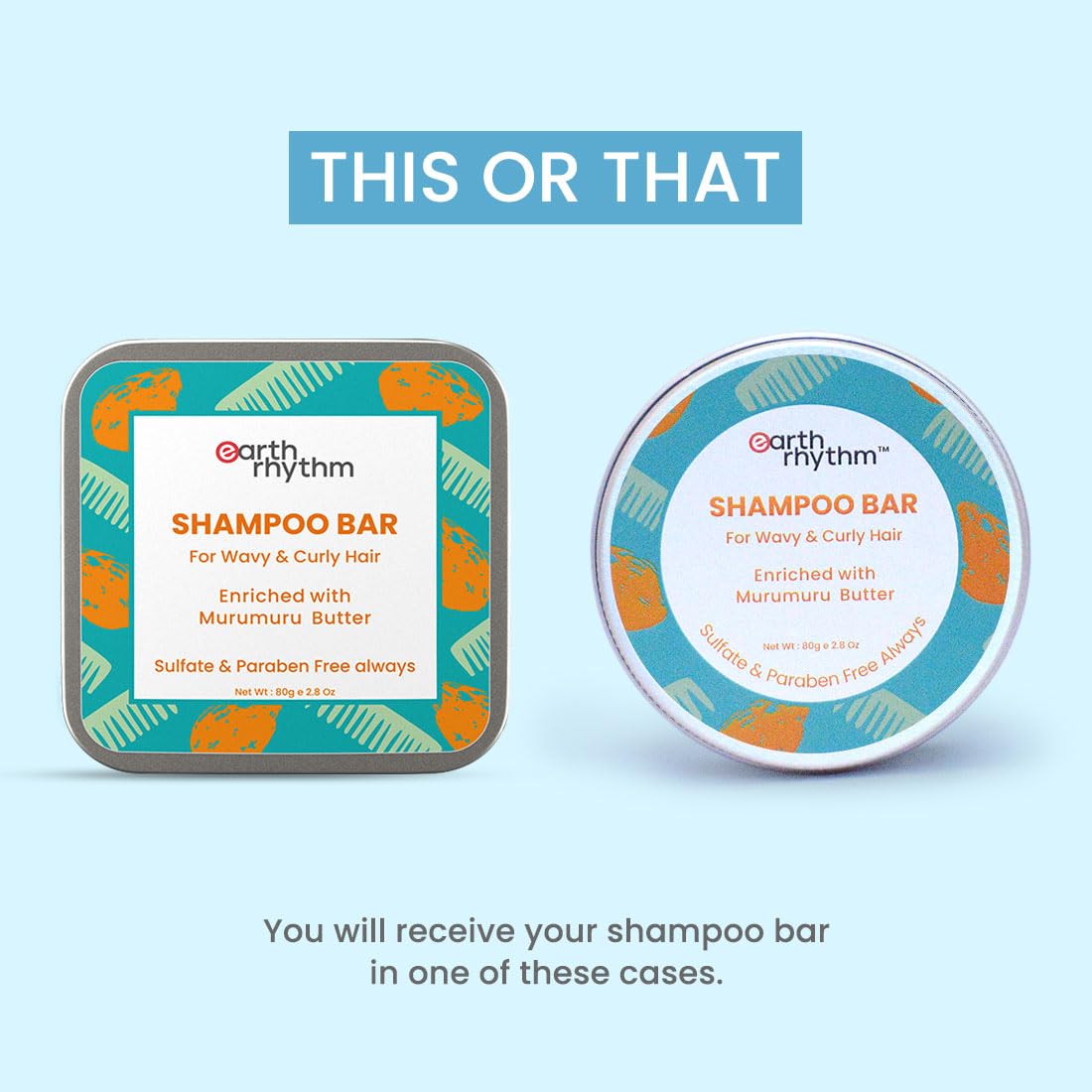 Earth Rhythm Murumuru Butter Shampoo Bar for Curly & Wavy Hair, 100% Biodegradable, Plastic-free Packaging, 80 GM (Pack of 2)