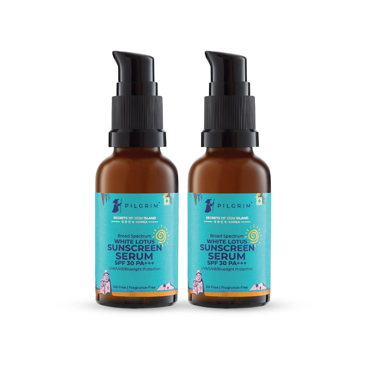Pilgrim White Lotus Hyaluronic Sunscreen Gel Serum SPF 30 PA+++ for All Skin Types I Broad-Spectrum Protection I UVA/UVB Protection I Hydrating & Oil-Free I Non-Greasy I Fragrance-Free – Pack of 2
