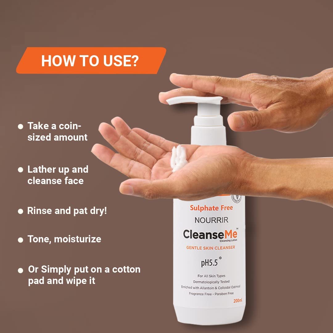 NOURRIR CleanseMe Gentle Skin Cleanser Face wash | 200 ML |All Skin Types | Enriched with Allantoin & Colloidal Oatmeal | Use with or Without Water | Soap Free