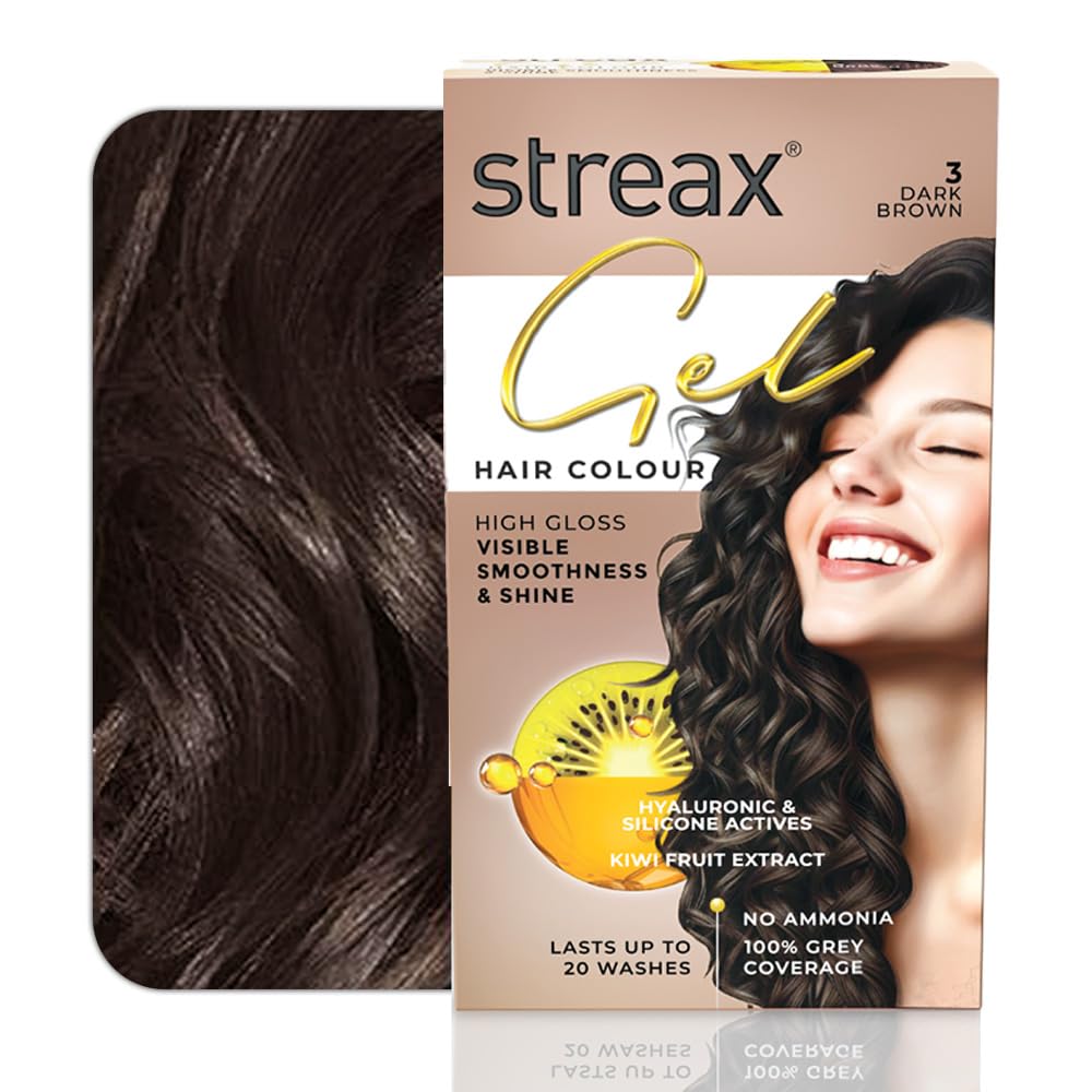 Streax Gel Hair Colour for Women & Men, Dark Brown 3 , 150ml|Hair Colour Brown|100% grey coverage |Long Lasting Hair Color, easy to use| Ammonia Free Hair Color, No Paraben & Sulphate