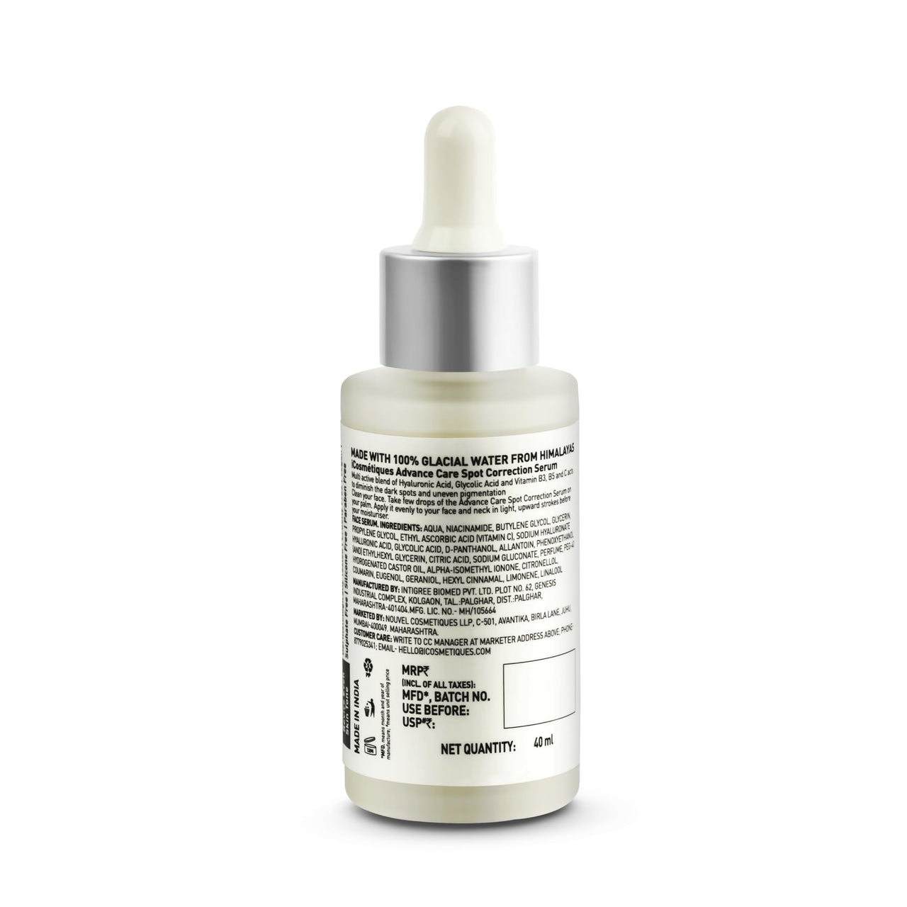 iCosmetiques Spot Correction Face Serum |For Bright, Even Skin Tone |Niacinamide, Hyaluronic Acid & Vitamin C |Infused with Himalayan Glacial Water |Unisex Advance Care Formula |40ml