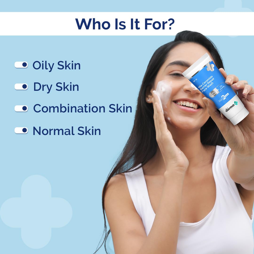 The Derma Co. Nia-Ceramide Barrier Repair Face Wash 80g | With 2% Niacinamide and 1% Ceramide | Gently Cleanses Skin & Nourishes Skin Barrier | All skin types