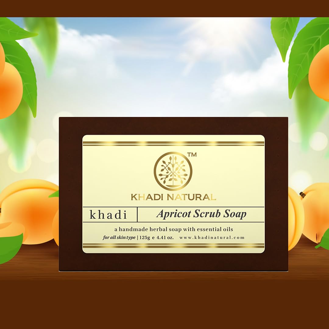 Khadi Natural Apricot Scrub Soap,Herbal Bathing for Healthy Skin, Natural Soap with Essential Oils with anti-inflammatory properties,Suitable for All Skin Types,Pack of 3 (125 * 3) (375 gm)