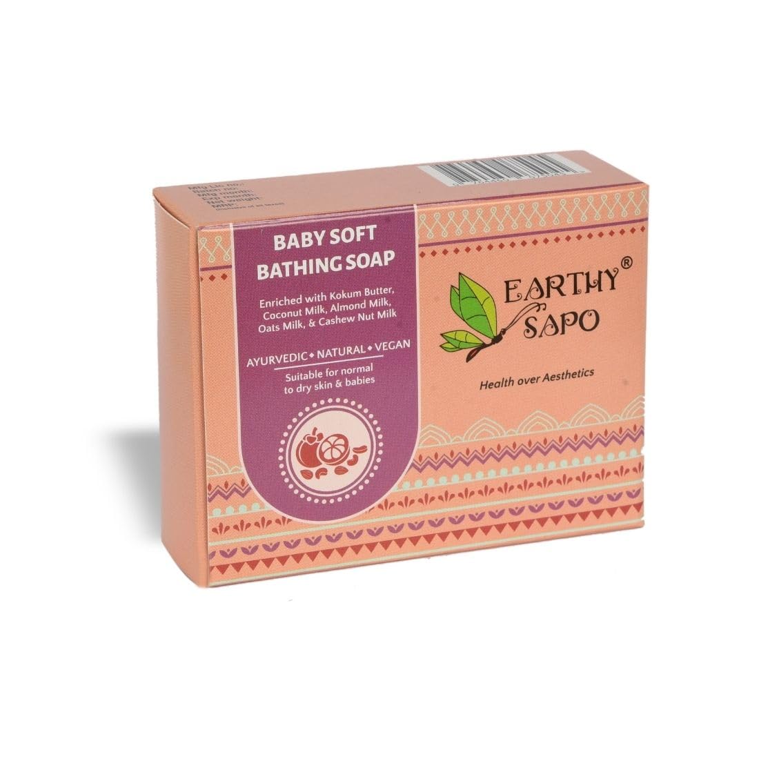 Earthy Sapo Handmade Baby Soft Bathing Soap (Coconut Milk, Almond Milk, Oat Milk, Kokum Butter) 100g, Pack of 1 | Natural, Gentle Bath Soap for Babies Sensitive Skin