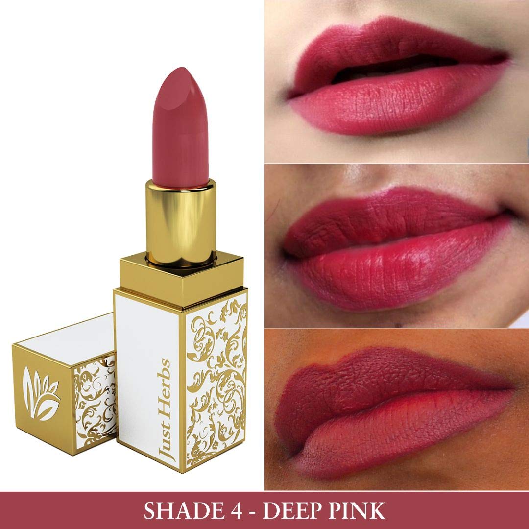 Just Herbs Natural & Organic Herb Enriched Ayurvedic Creamy Matte Lipstick For Dry & Chapped Lips- Paraben & Chemical Free Lipstick (Deep Pink, Shade no. 4)
