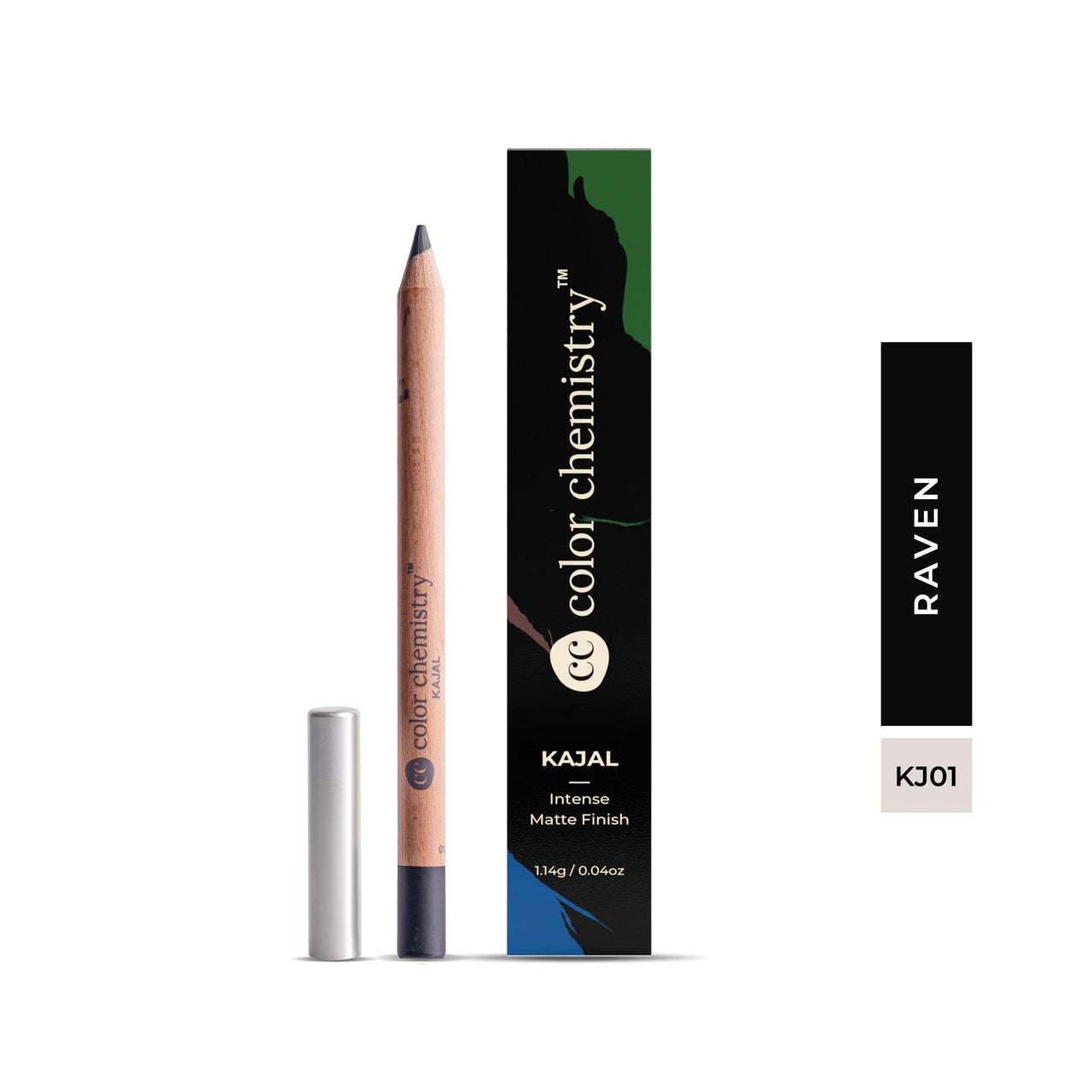 COLOR CHEMISTRY Organic Kajal Eye Pencil, Black, Raven KJ01, 1.14 G | Long-Lasting, Certified Natural, Lead-Free & Toxin-Free | Rich Pigmentation, Smooth, Long-Wearing Soothing Formula