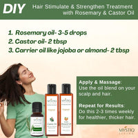 Mystiq Living Rosemary Essential Oil & Castor Oil for Hair Growth, Hydrating & Moisturising for Face & Skin | 100% Pure and Natural (100ml+15ml)