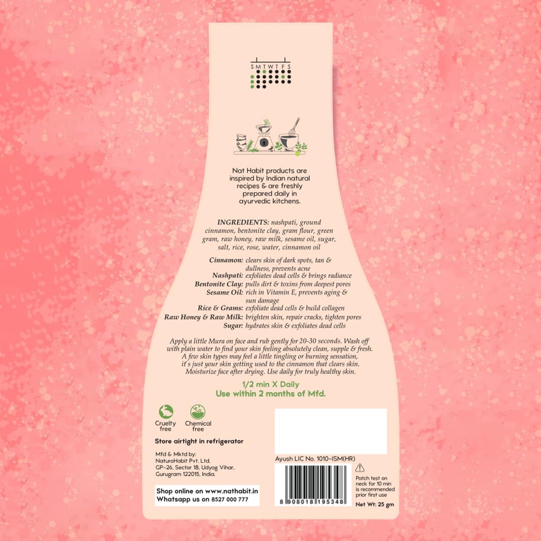 Nat Habit Face Scrub Cinnamon Nashpati Radiance Exfoliating Mura For Tan, Deep Cleansing, Pigmentation & Blemish Control, Chemical Free (Pack of 2 x 25 gm)