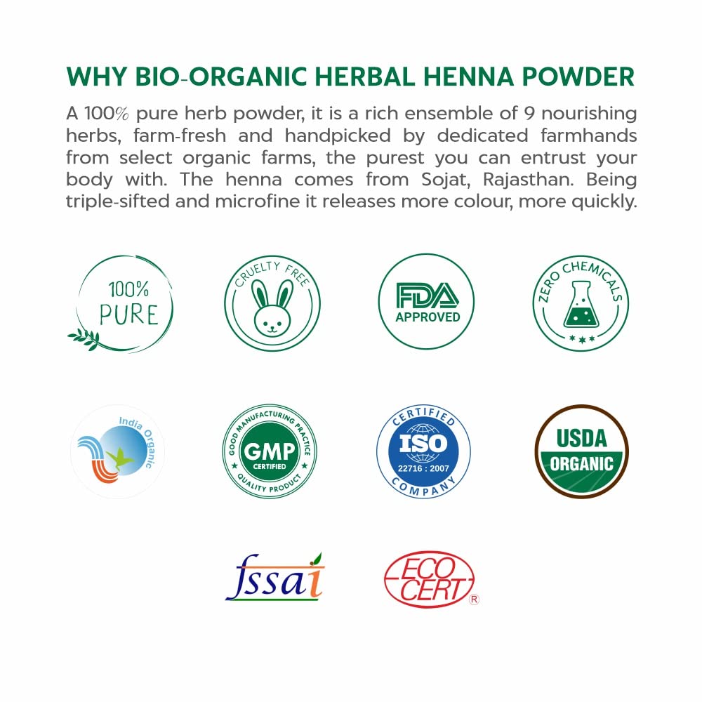 INDUS VALLEY Bio Organic Herbal Henna Powder Rich Colour and Lustrous Shine (200g+50g, Green)