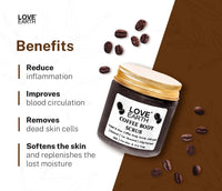 Love Earth Coffee Body Scrub With Organic Shea Butter & Vitamin E For Skin Moisturization & Tan Removal For Soft-Smooth Skin | Bathing Scrub with Coconut Oil | All Skin Types 100gm