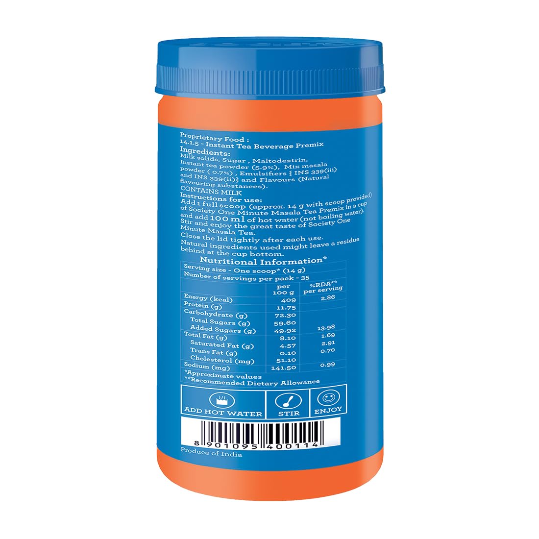Society Tea Society OMT Masala Instant Tea Premix 500G Jar
