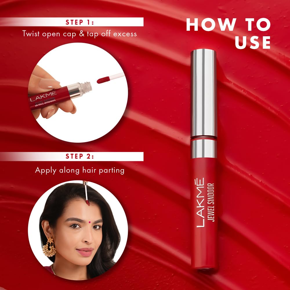 Lakmé Jewel Sindoor, Maroon, Quick Drying, Long Lasting, Liquid Sindoor, 4.5 ml