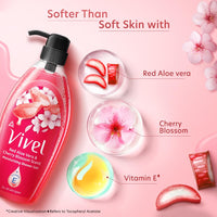 Vivel Red Aloe Vera & Cherry Blossom Scent Shower Gel, 895 ml, Moisturizing Body Wash, with Plant based Cleansers, Body wash Shower Gel for Women & Men, For All Skin Types