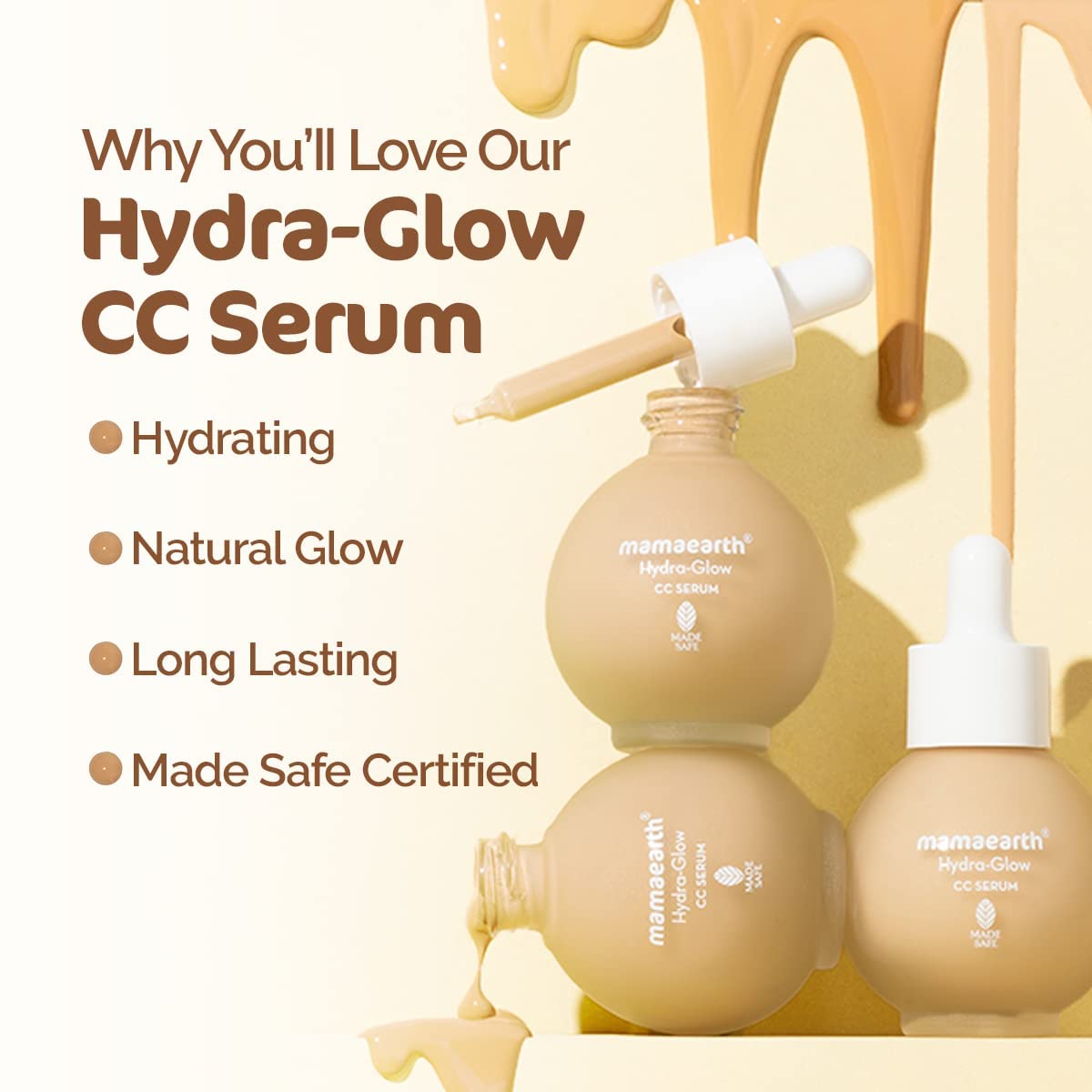 Mamaearth Hydra-Glow CC Serum with Vitamin C & Hyaluronic Acid - Honey - 30 ml | Hydrates Skin | Natural Coverage| SPF 30