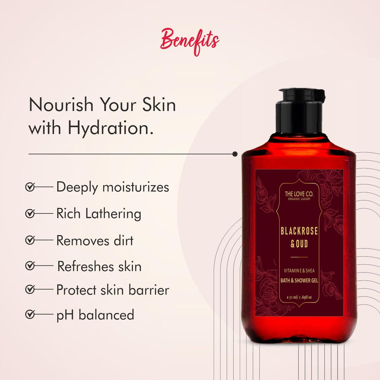 THE LOVE CO. Black Rose & Oud Body Wash 50Ml - Luxury Body Wash for Women - Organic & Vegan - Shower Gel Women - 100% Vegan - Luxury Beauty - Body Skin Care Products
