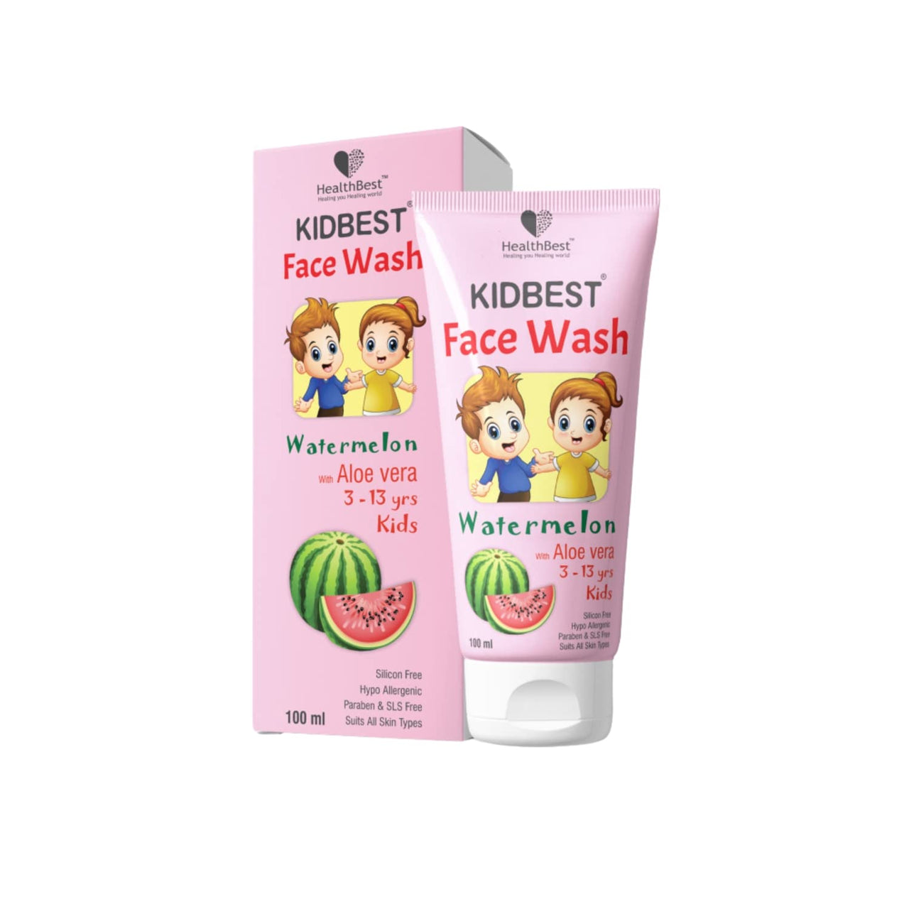 HealthBest Kids Multivitamin Sunscreen Face Wash Combo - SPF 30, 100ml, Watermelon Extracts - Gentle, Organic, Tear-Free, Paraben-Free for Sensitive Skin, Daily Care for All Types