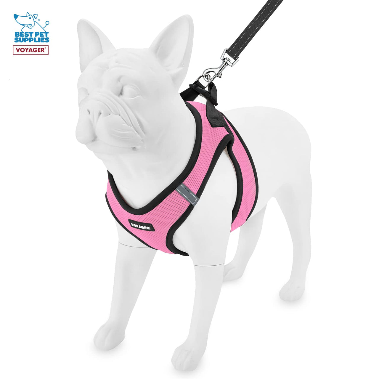 Voyager Step-in Air All Weather Mesh Harness and Reflective Dog 5 ft Leash Combo with Neoprene Handle, for Small, Medium and Large Breed Puppies by Best Pet Supplies - Pink Base, XS Harness Leash Bundle (Pink/Black Trim) XS (Chest: 13 - 14.5")