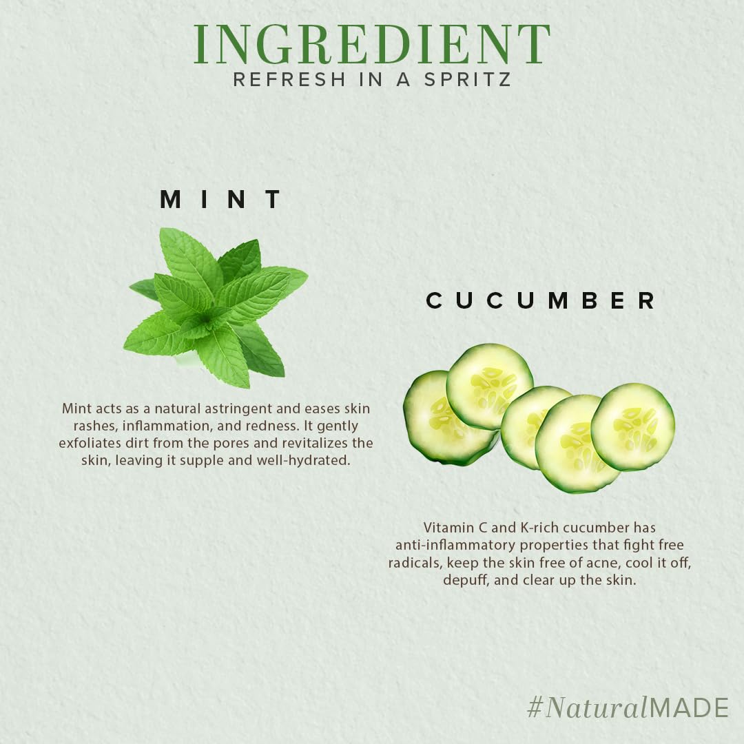 Khadi Natural Mint and Cucumber Face Spray|Instant skin booster| Hydrates, tones and refreshes skin| Suitable for all skin types| Pack of 2 (100ml*2) (200ml)