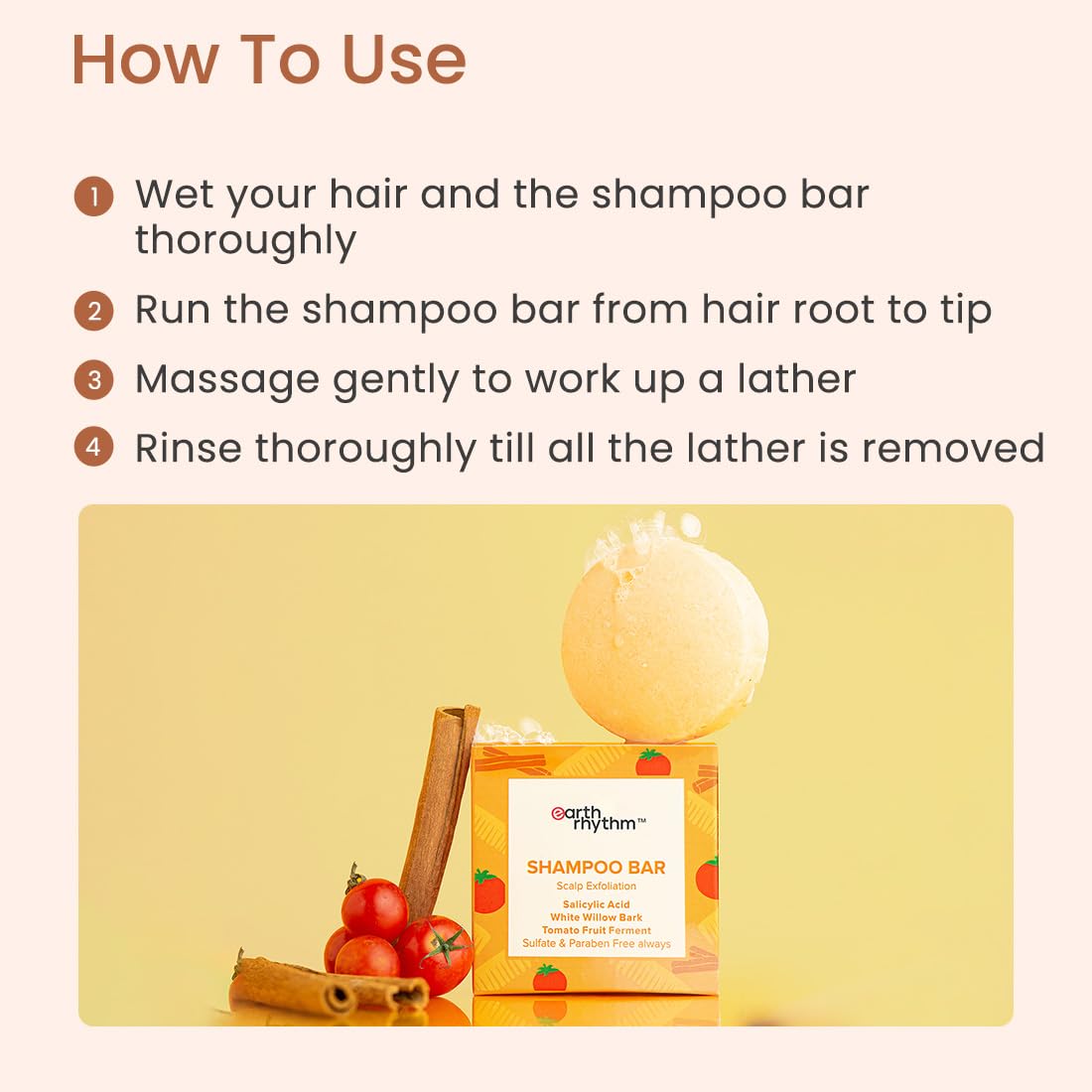 Earth Rhythm Scalp Exfoliating Shampoo Bar With 2% Salicylic Acid, Controls Excess Oil, Soothes Scalp, Reduces Dandruff, Paraben & Sulphate Free, Natural & Eco-Friendly - 80g (Cardboard)