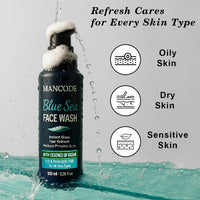 Mancode Blue Sea Face Wash-100ml | Instant Glow & Refreshing Feel | Reduces Pimples & Acne | Enriched with Ocean Essence | Paraben-Free, Gentle Formula for All Skin Types | Deep Cleansing